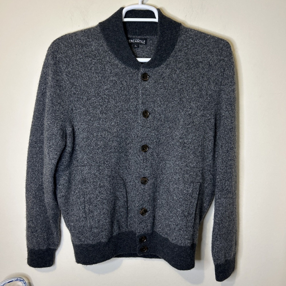 J. Crew Mercantile Cardigan Sweater Men's Large 100% Lambs Wool Gray Preppy